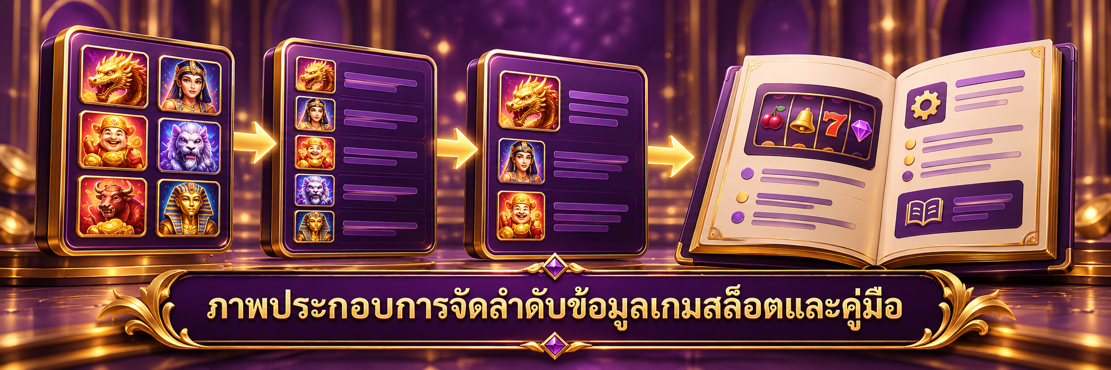 ภาพประกอบการจัดลำดับข้อมูลเกมสล็อตและคู่มือ