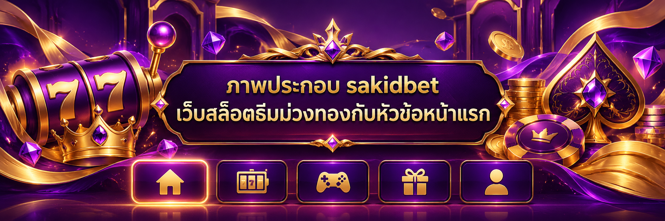 ภาพประกอบ sakidbet เว็บสล็อตธีมม่วงทองกับหัวข้อหน้าแรก